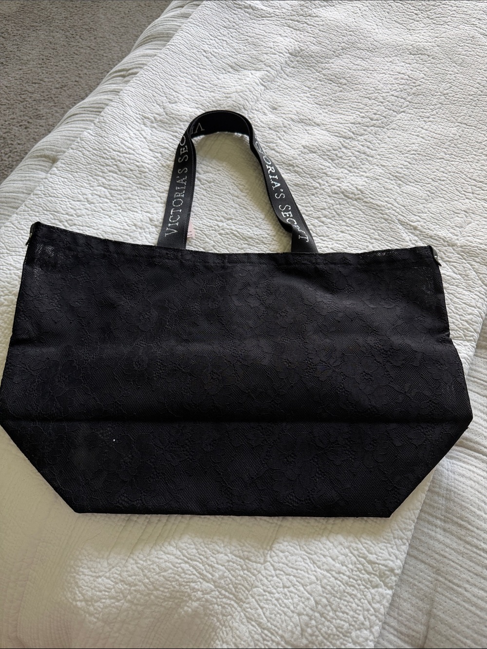 Victoria's Secret Black Lace-Textured Tote